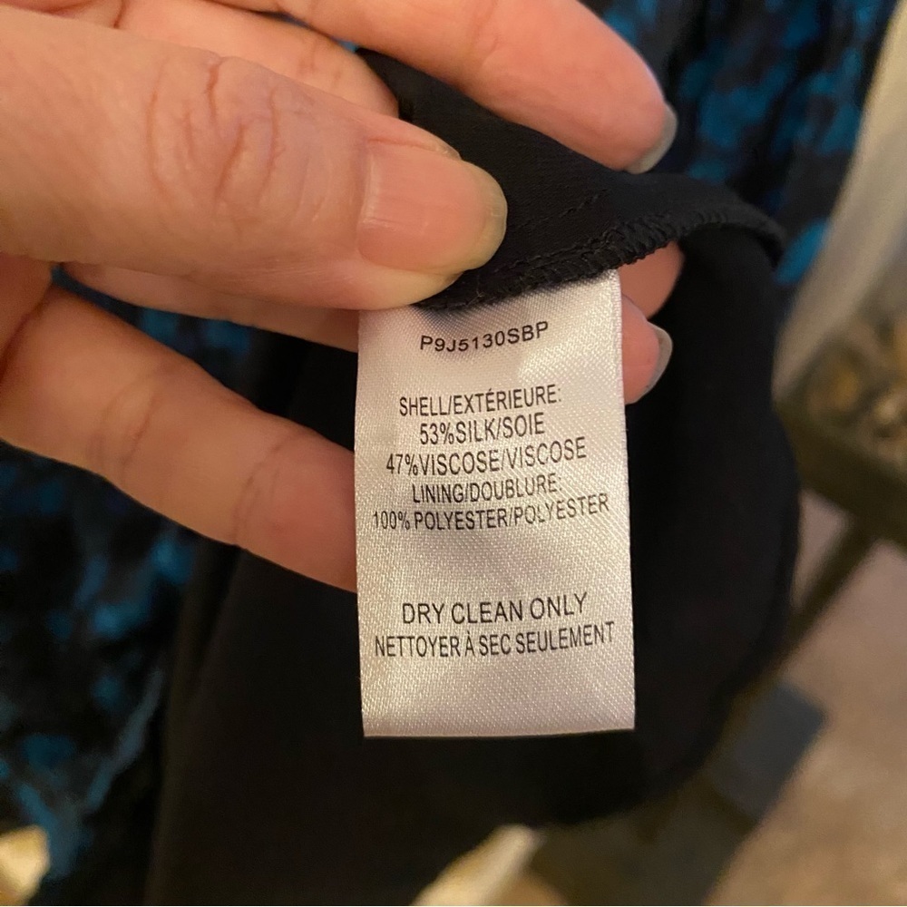 PARKER Women Blue Black Maisy Silk Blend Floral Blouson Dress Size Large - Picture 9 of 10